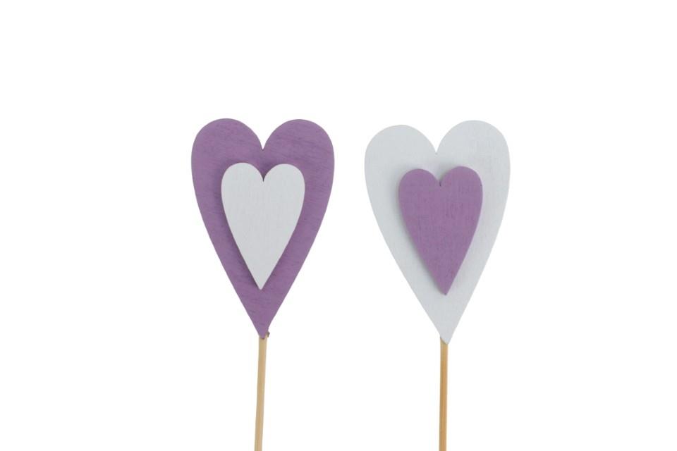 Herzstecker Britta Holz lila-weiss 7x5cm + Pin