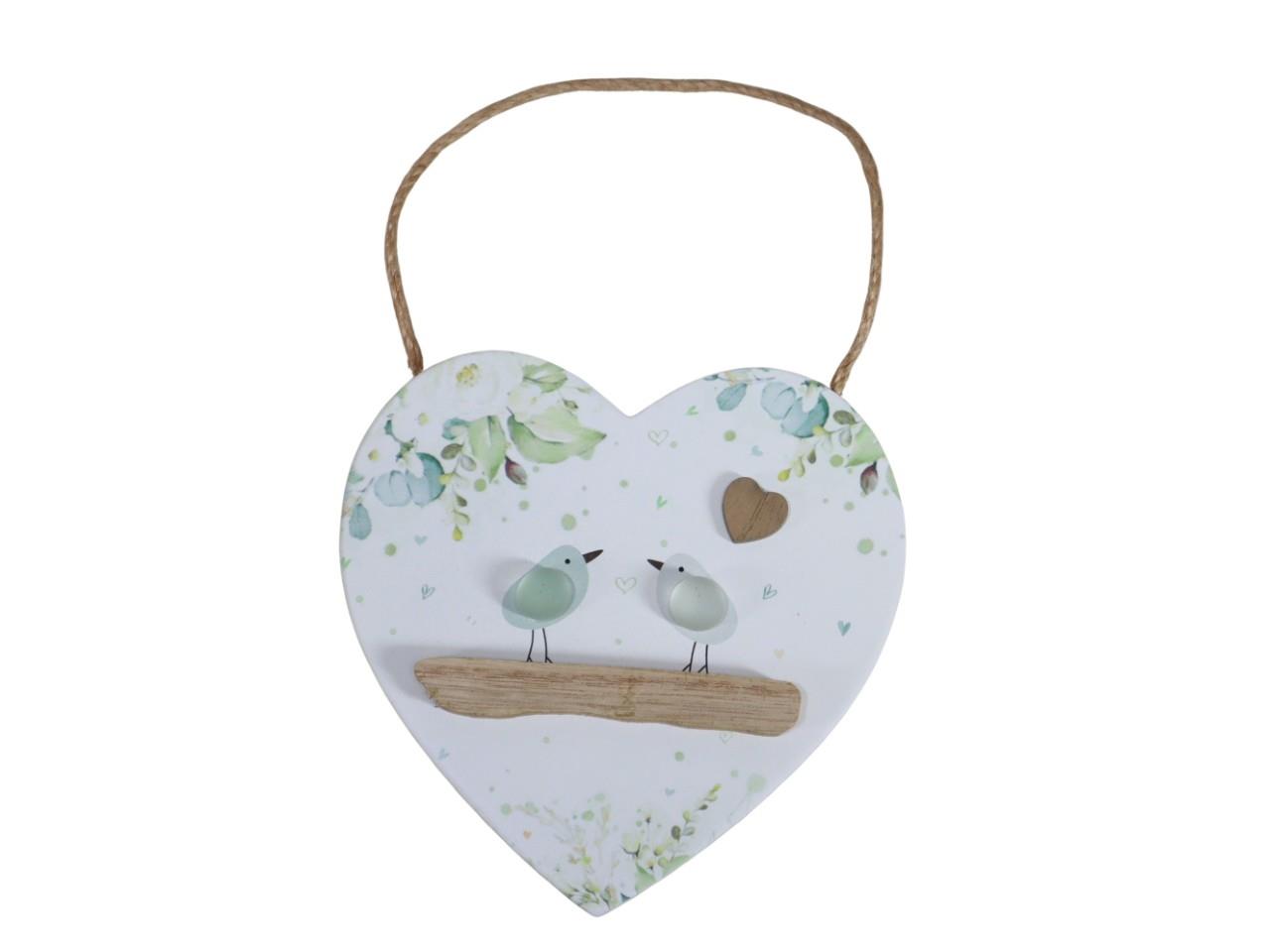 Hänger Schild Herzform Holz creme-pastellgrün 15x1,5cm