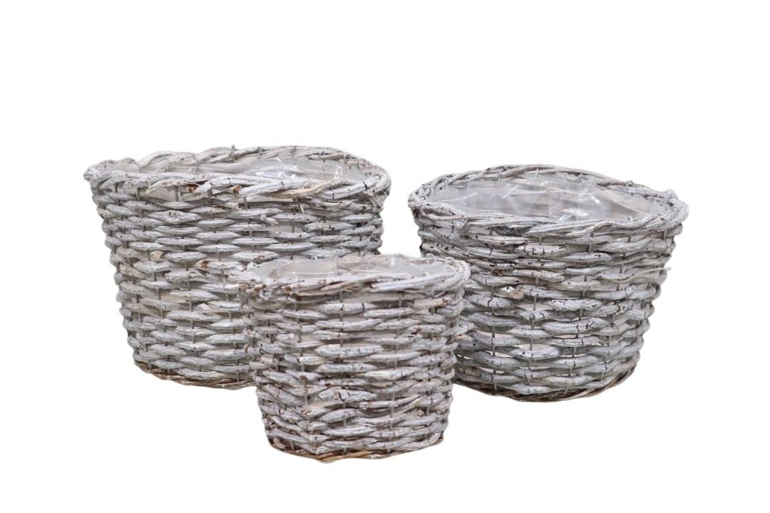 Pflanzübertopf Set/3 Rattan gekalkt D28/23/18cm