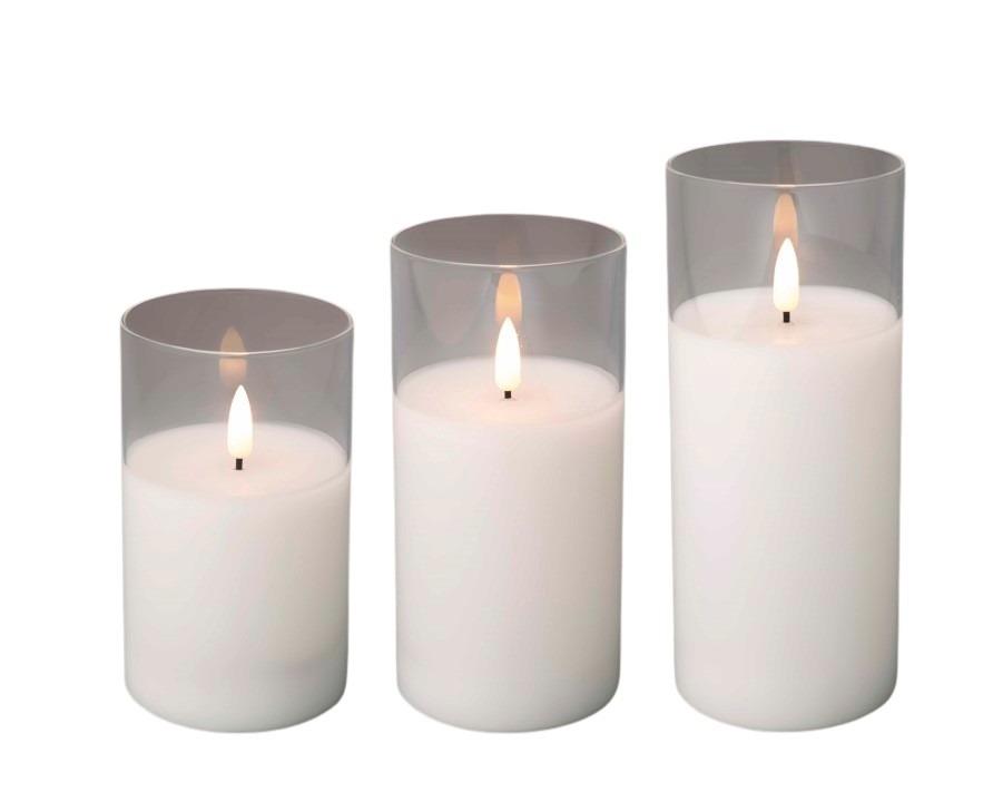 Kerze Wachs creme LED warmweiss im Glas klar Indoor