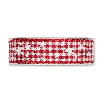 Druckband Karo m. Sternen 25 mm 20 Meter red/white 65 Druckband Karo m. Sternen 25 mm 20 Meter red/white 65