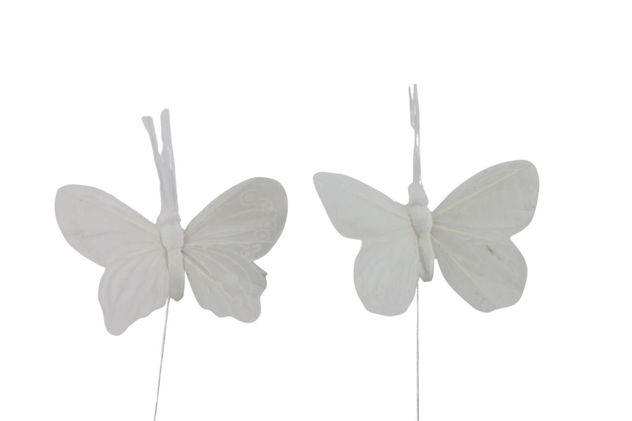 Schmetterling Alba Feder 8 cm weiss m. 20 cm Drahtstiel