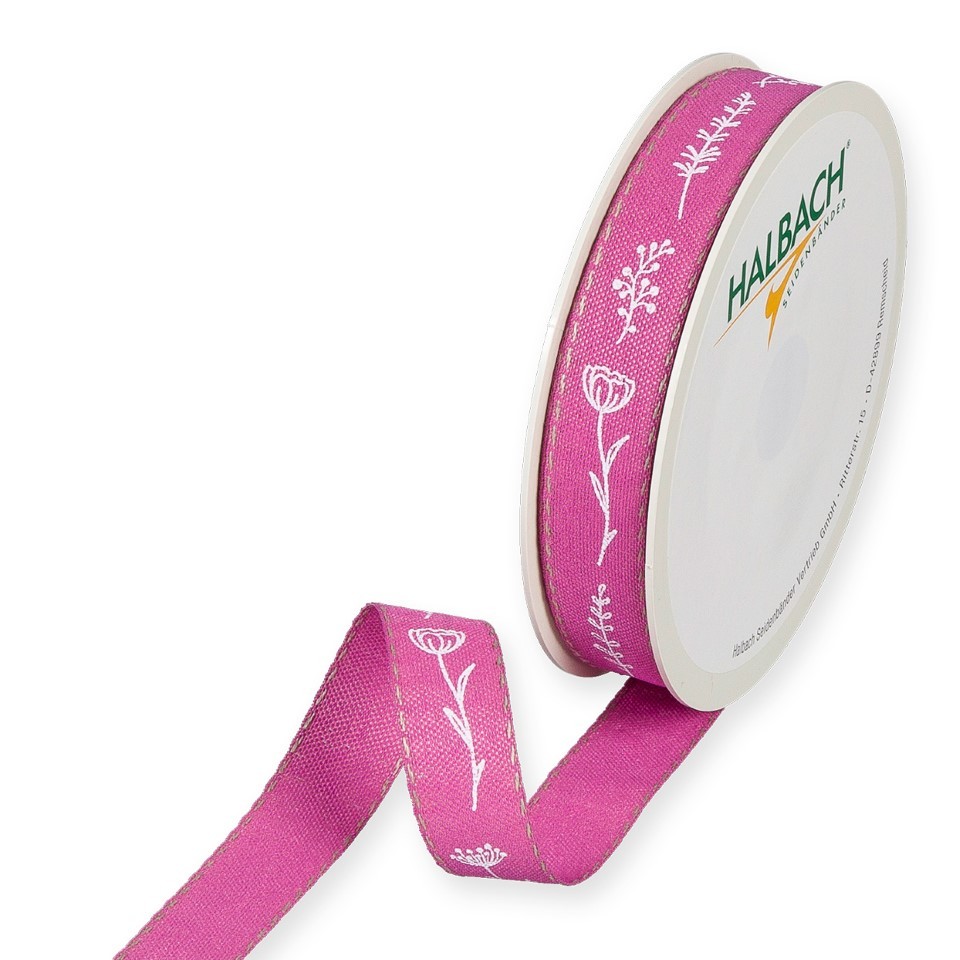 Druckband Blumen 15 mm 18 Meter pink 60