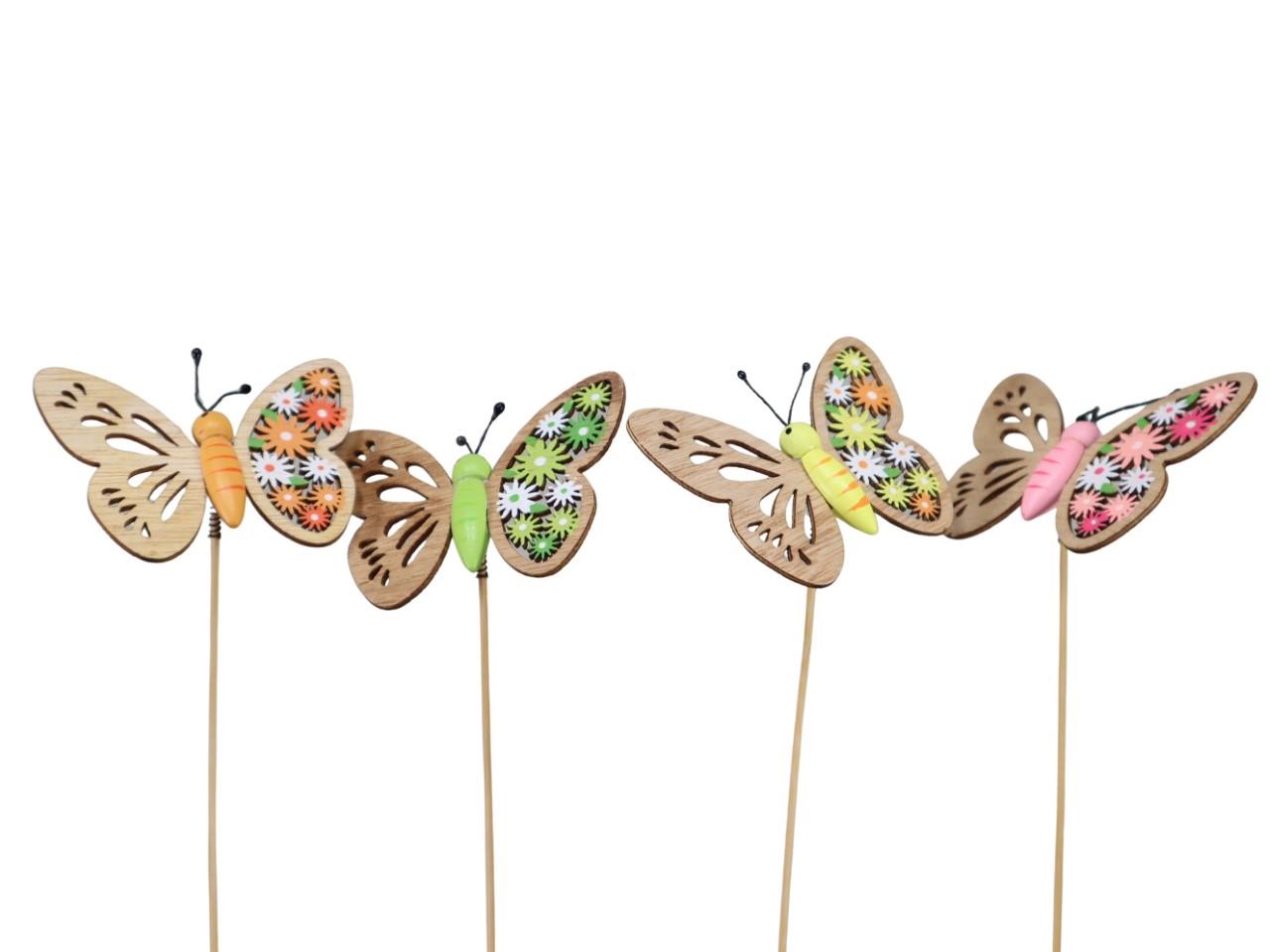 Stecker Schmetterling Holz farbmix D8xL25cm