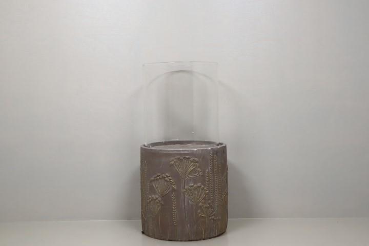 Keramiksockel taupe m. Glaswindlicht rund D23 H44cm