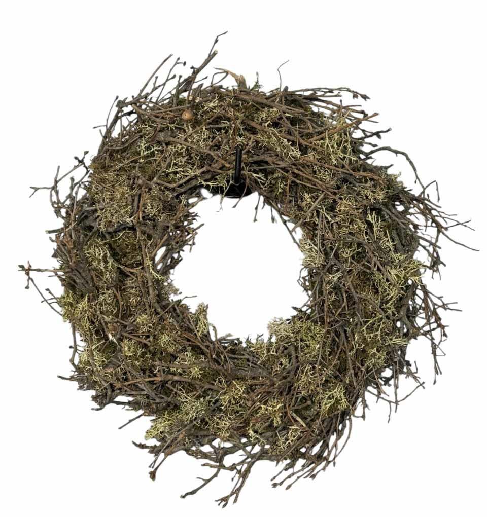 Kranz aus Bonsai mit Igelmoos präpariert hellgrün D35 cm