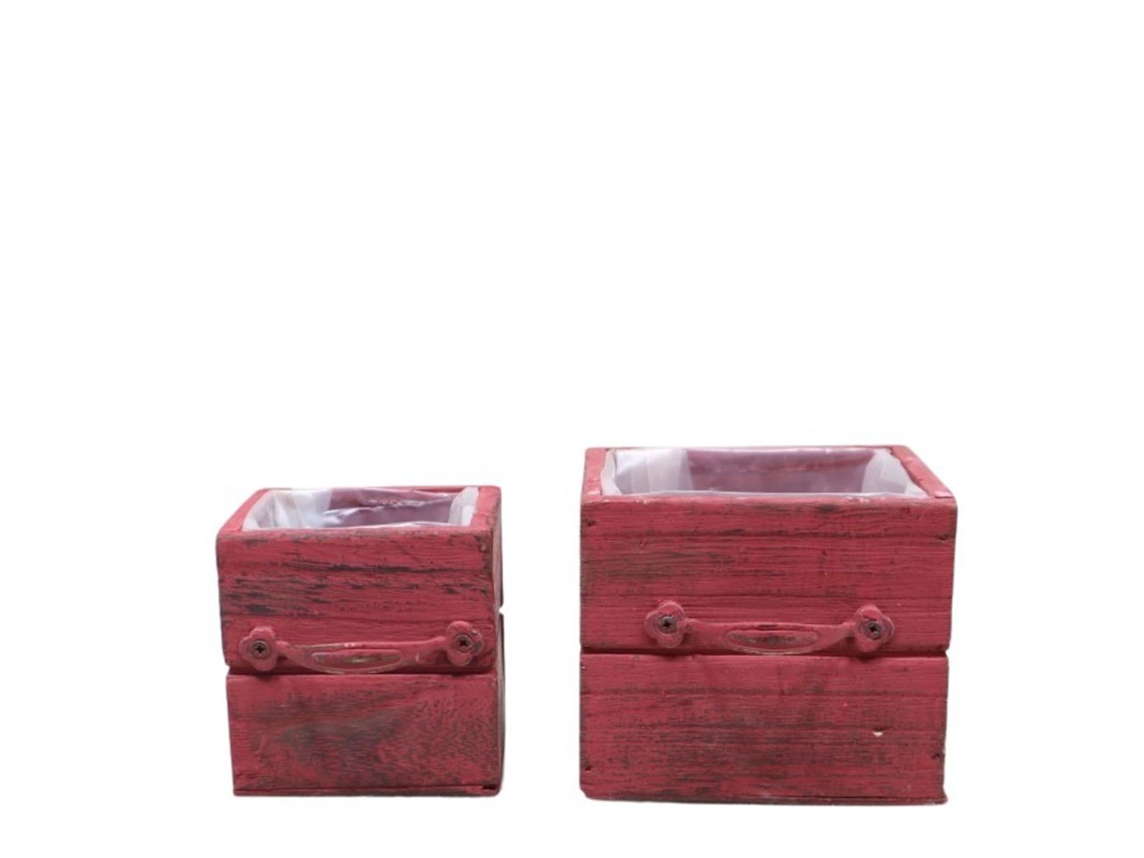 Pflanzkasten Schublade Set/2 Holz dunkelrot D12+9cm
