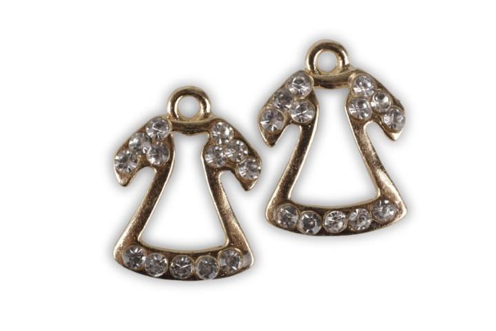 Schutzengel m. Öse und Glasdiamanten Metall  gold 2cm