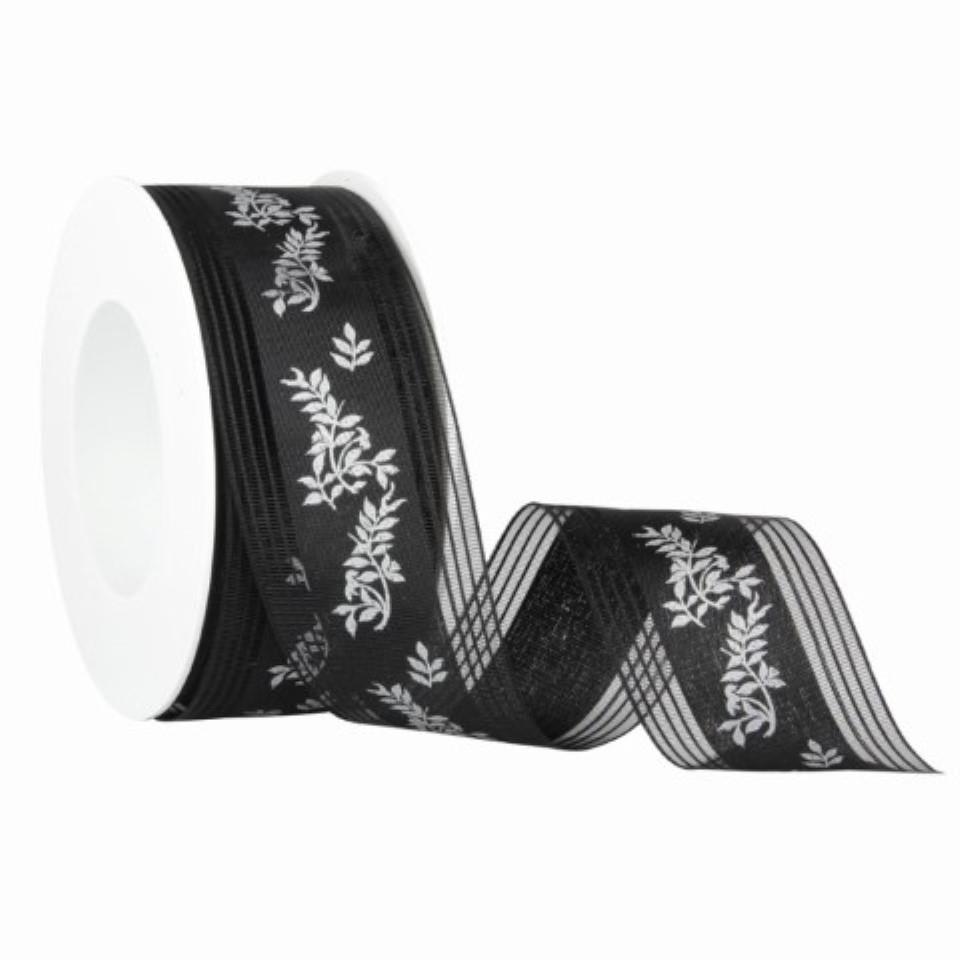 Trauerband Myrte schwarz/silber 40 mm 25 Meter