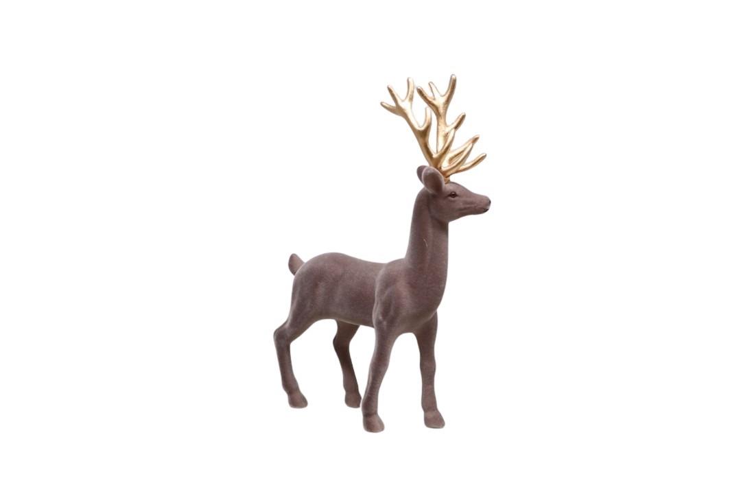 Hirsch beflockt grau mit goldenem Geweih H37cm