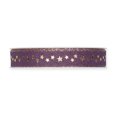 Druckband Sternchen 15 mm 18 Meter violet/gold 505
