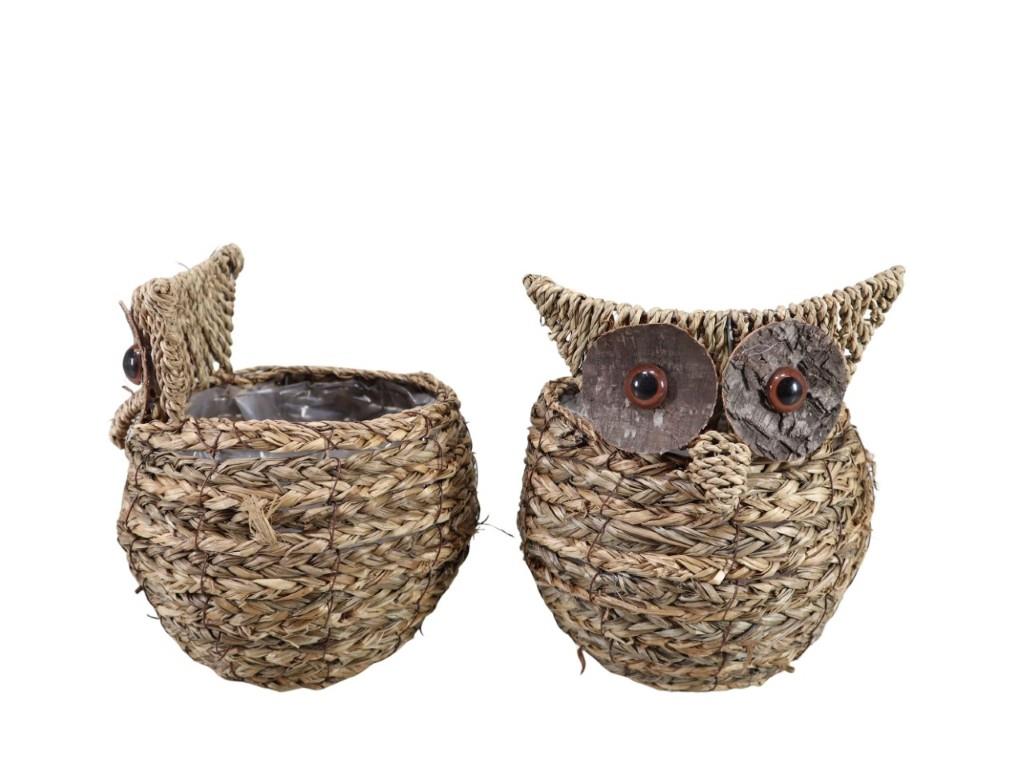 Pflanztopf Eule Strohseil natur D13xH18cm