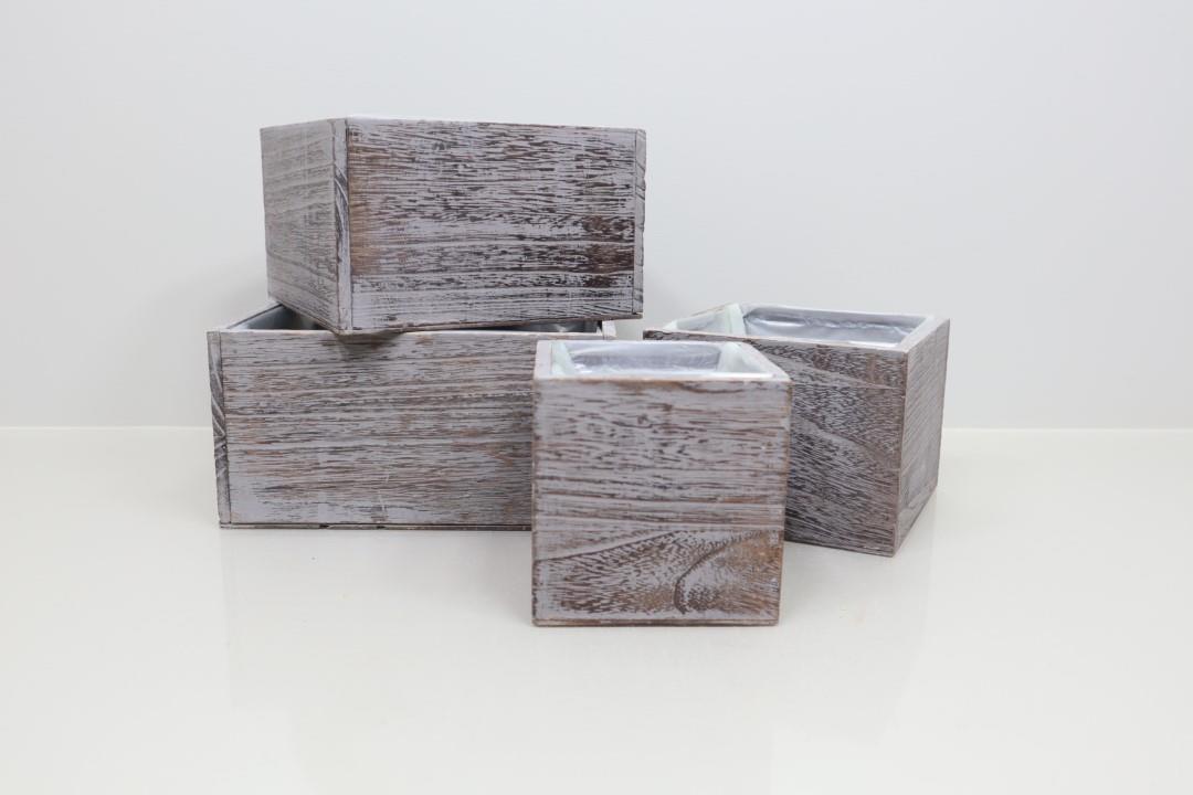 Kiste mit Folieneinsatz Set/4 Holz grey-washed