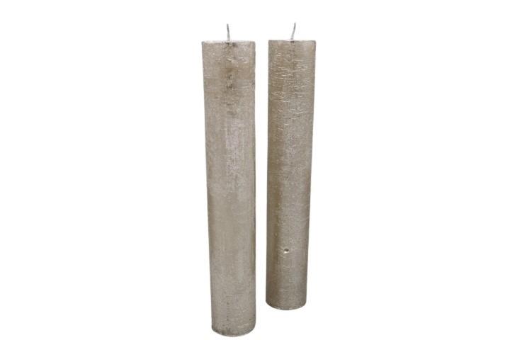 Stabkerze Rustika H300/50mm platin lackiert Stabkerze Rustika H300/50mm platin lackiert