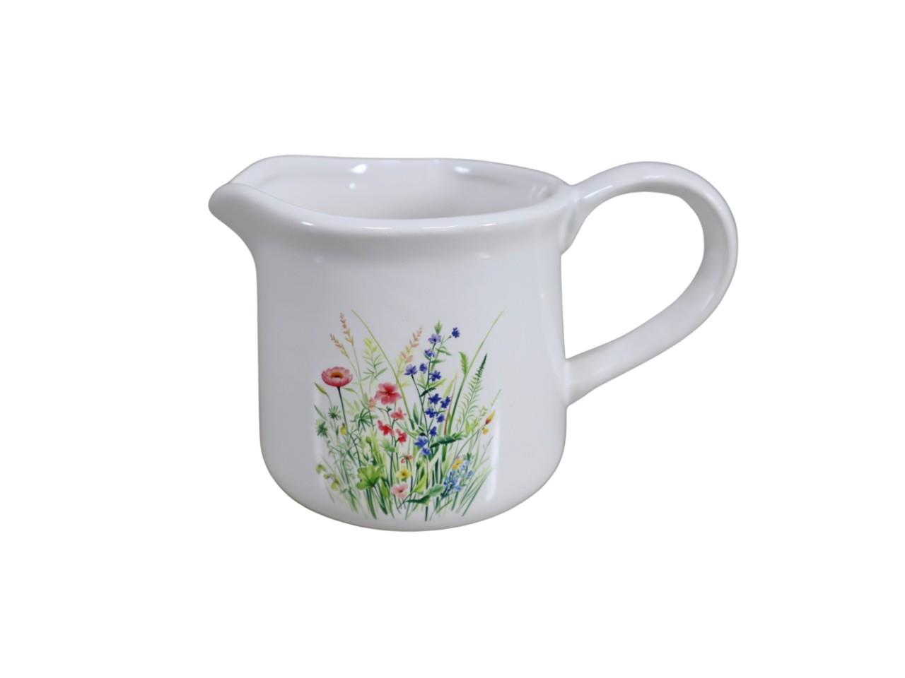 Krug Keramik  Blumenwiese  D9x8cm weiß