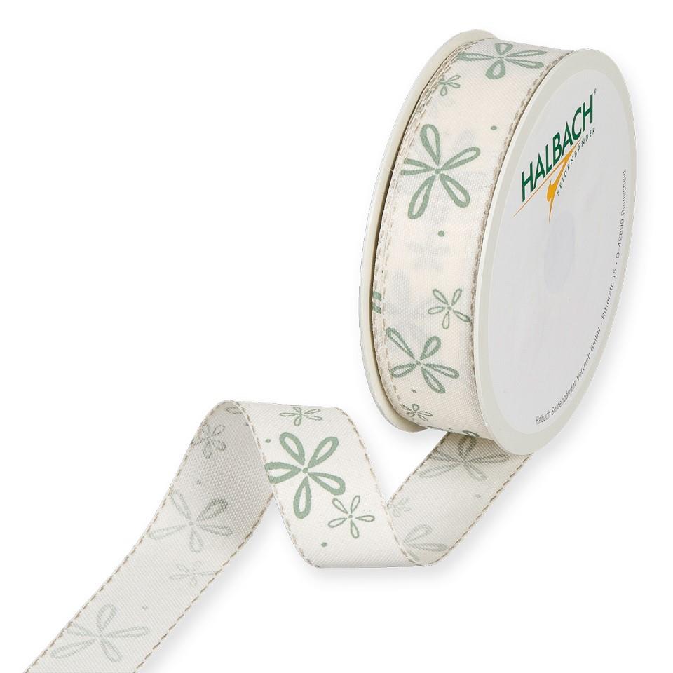 Druckband Blüten 25 mm 18 Meter cream/jade 70 Druckband Blüten 25 mm 18 Meter cream/jade 70