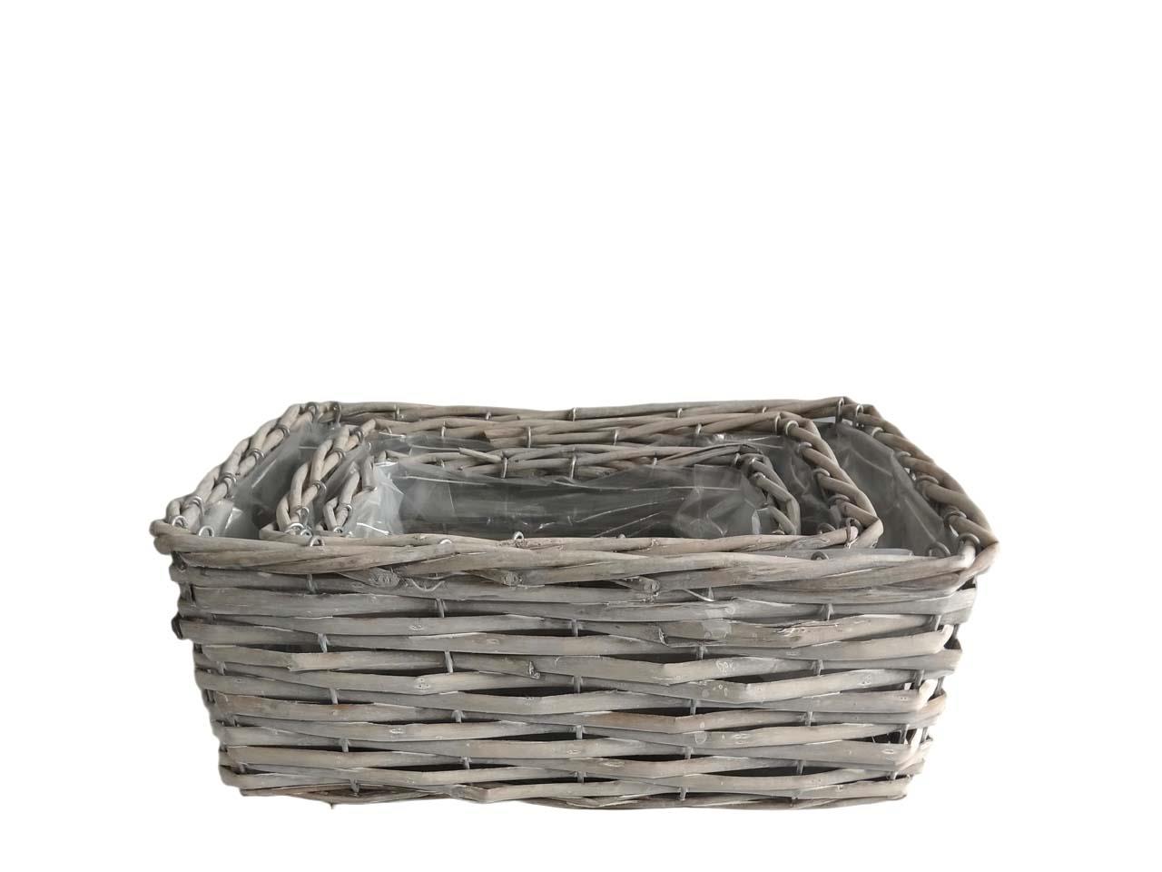 Pflanzkorb rechteckig Weide Set/3 grau D30x23cm