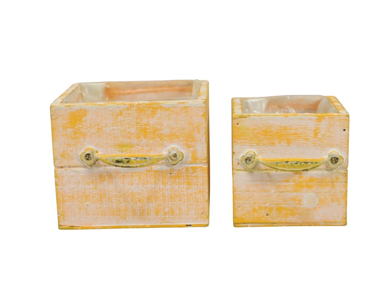 Schublade mit Griff Set/2 Holz gelb 12x12x10cm Schublade mit Griff Set/2 Holz gelb 12x12x10cm