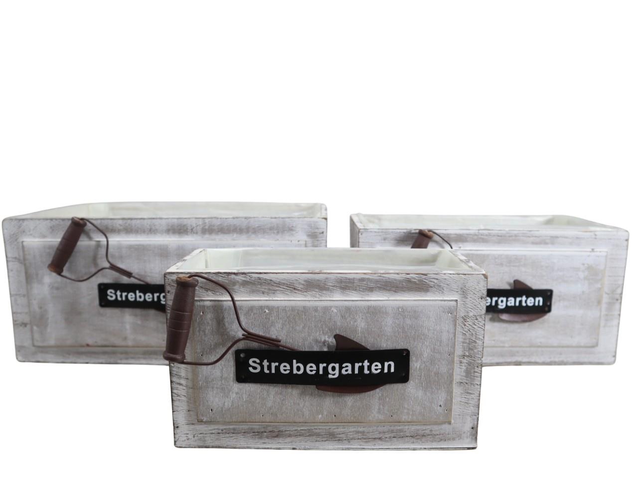 Pflanzkiste "Strebergarten" Holz Set/3 weiß L31x19cm