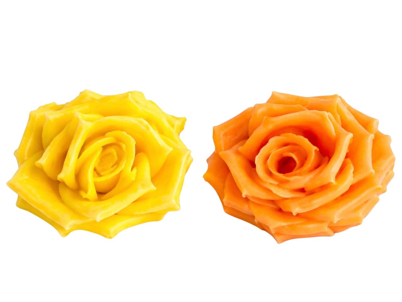 Rosenblüte Wachs 11cm gelb/orange mix in Holzbox