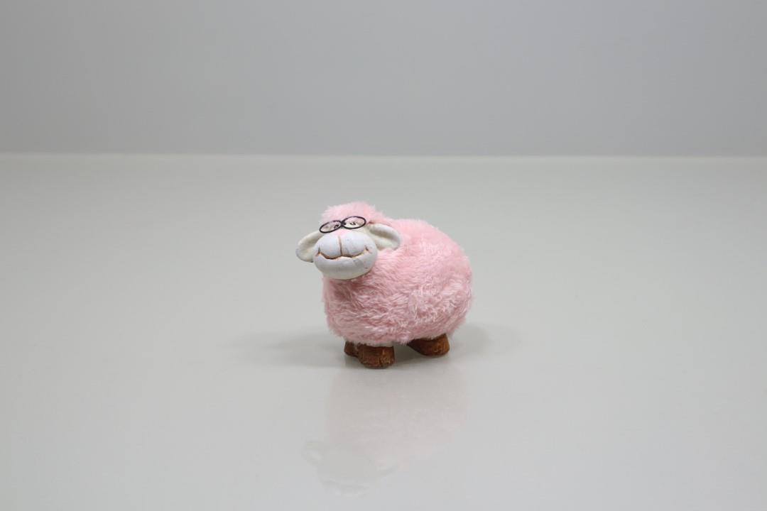 Schafe Keramik m. Wolle und Brille rosa L11cm
