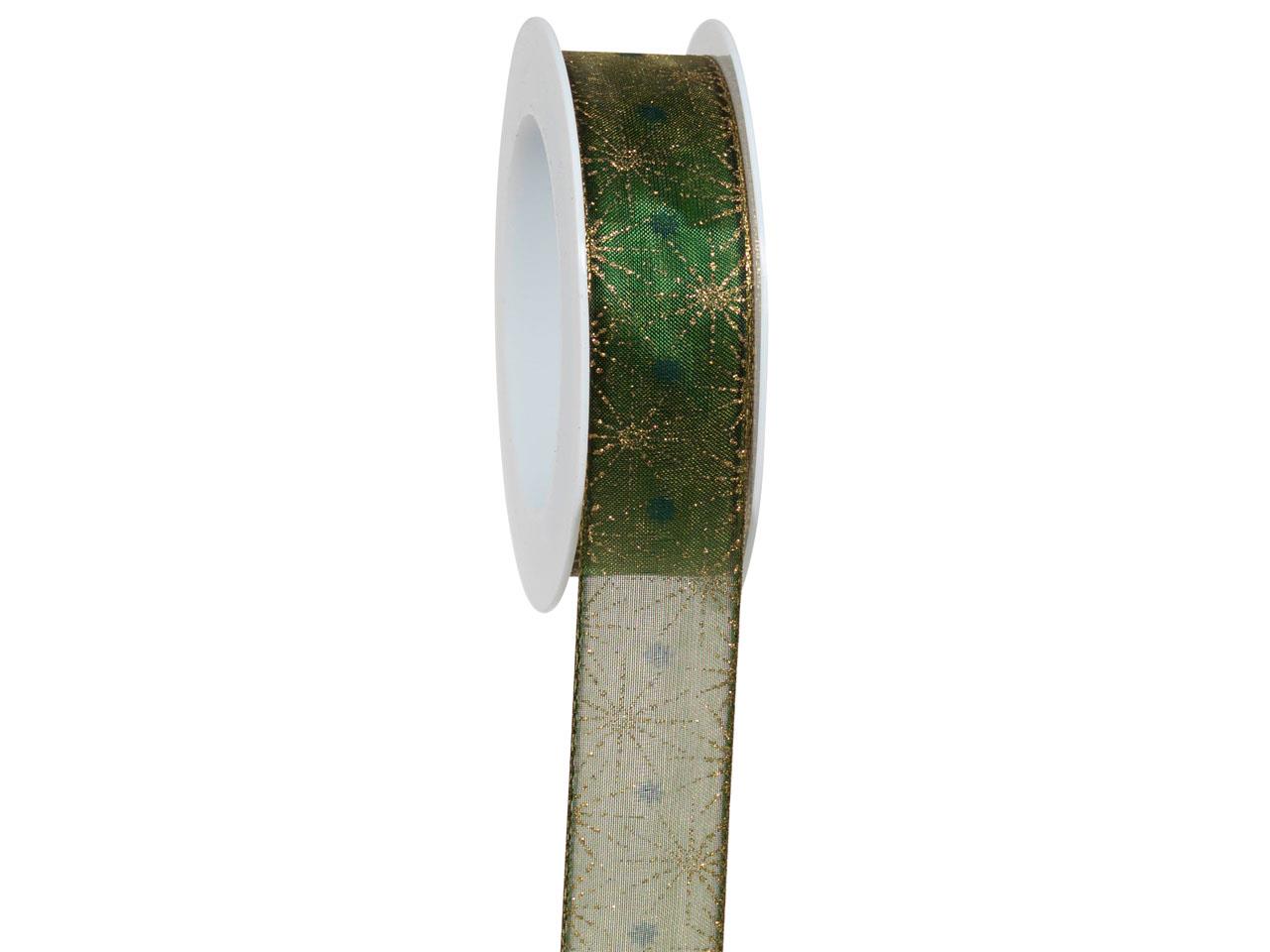 Band Ice Crystal 25 mm 18 Meter dkl.grün/gold 59/15 Band Ice Crystal 25 mm 18 Meter dkl.grün/gold 59/15