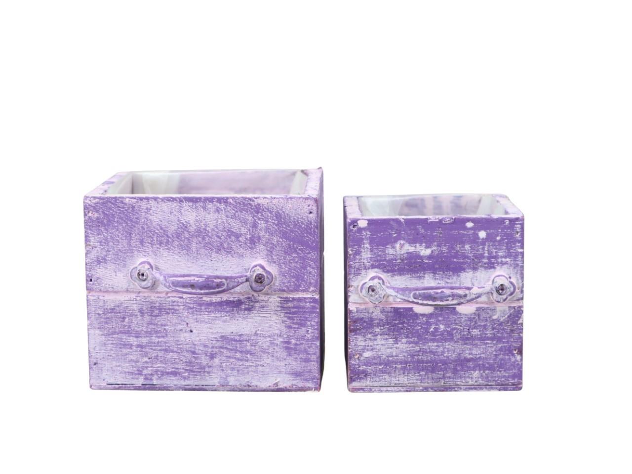 Schublade mit Griff Set/2 Holz lila 12x12x10cm Schublade mit Griff Set/2 Holz lila 12x12x10cm