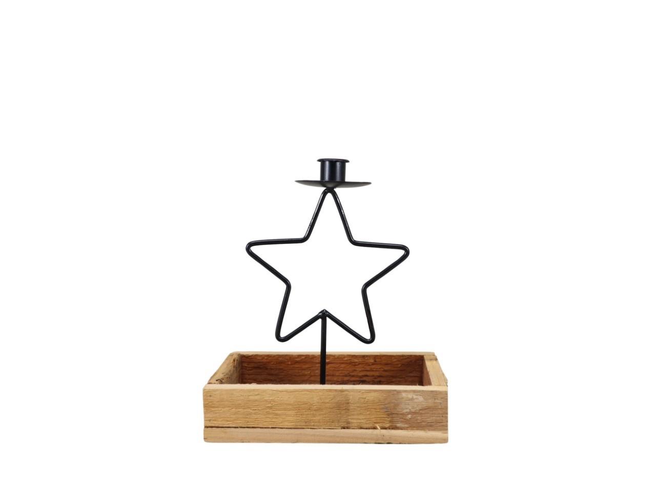 Stern m. Stabkerzenh. Metall schwarz auf Holztablett L21cm