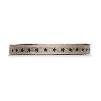 Leinen-Druckband Sterne 10 mm 15 Meter natur/green 32