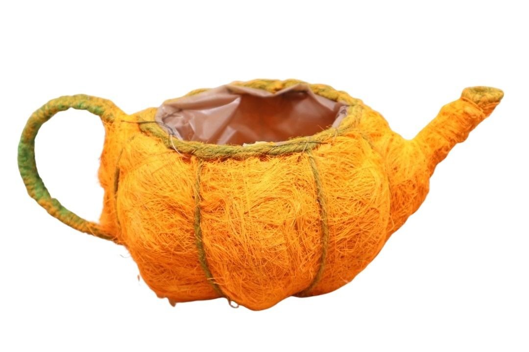 Kürbiskanne z. Pflanzen Rattan-Bast orange L34xD19cm