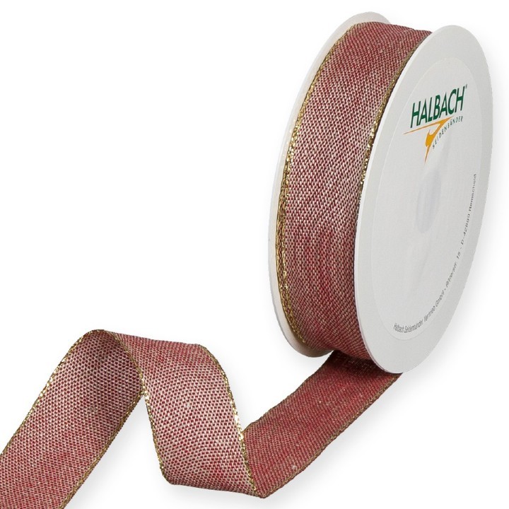 Leineband farbig 25 mm 18 Meter rot/gold 65