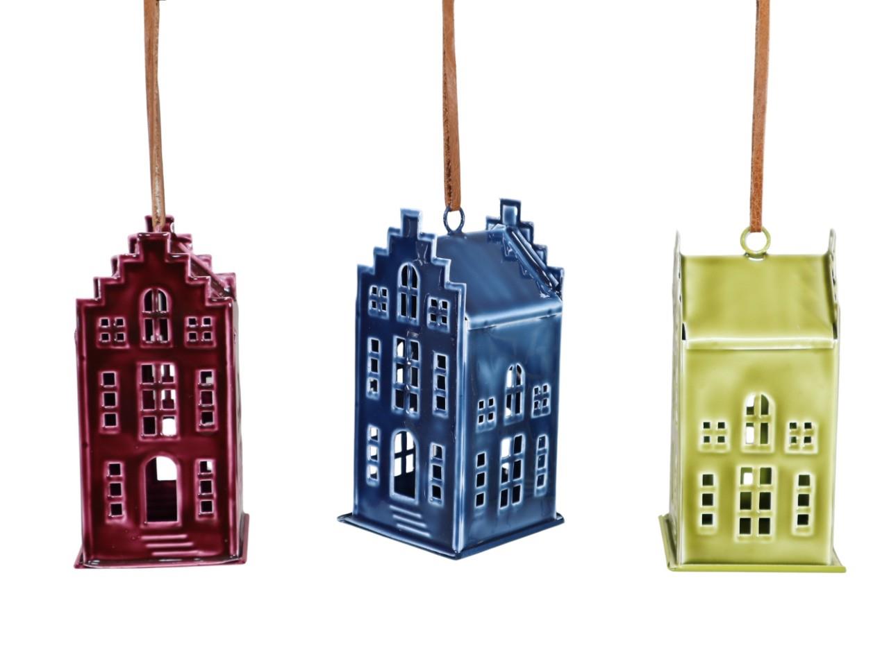 Hänger Haus Metall grün/beere/blau Emailfarben H14,5cm