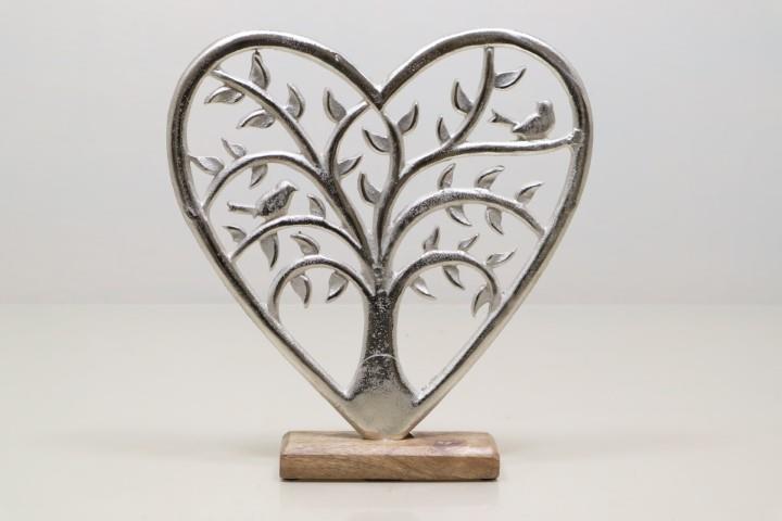 Herz Lebensbaum stehend Aluminium auf Holzfuß  H31cm