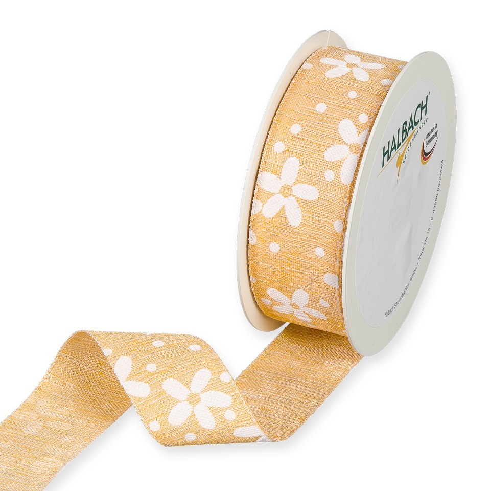 Druckband Blüten/Punkte 35 mm 15 Meter orange/white 68