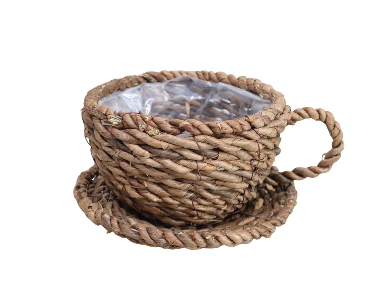 Pflanzkorb Tasse Strohseil 20 cm natur