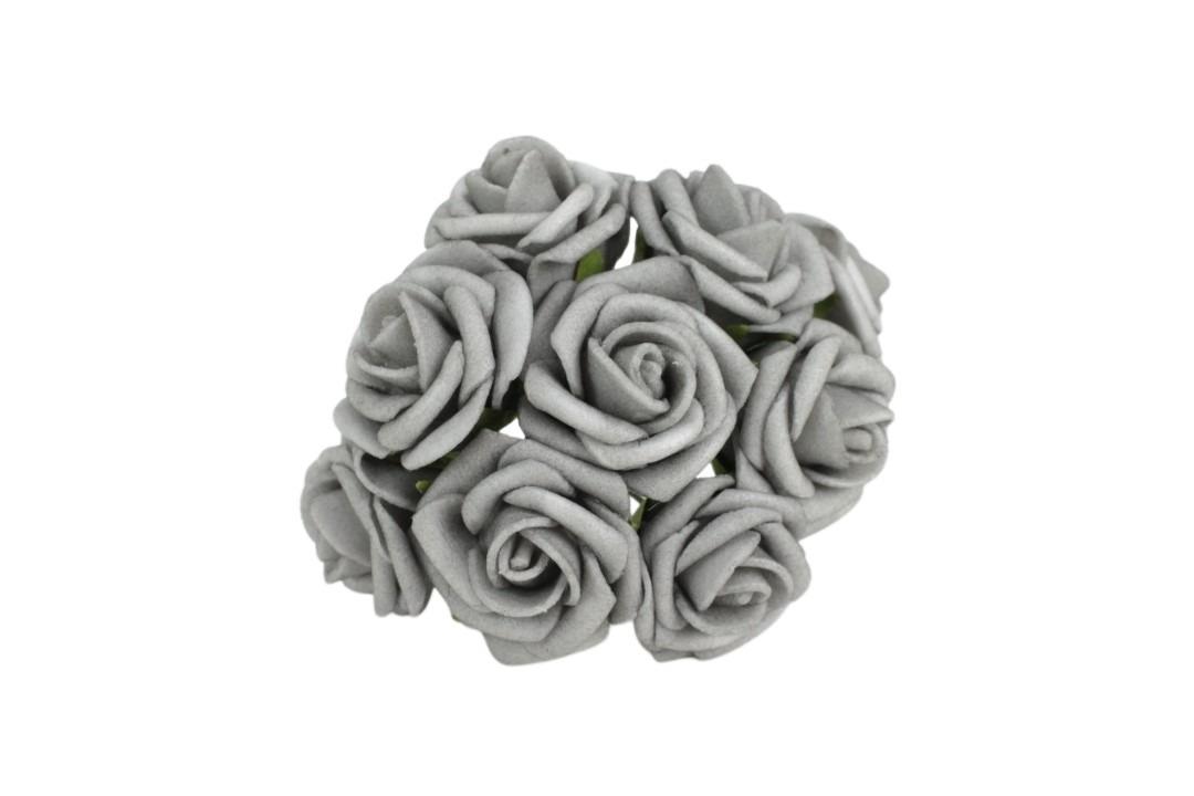 Foam Rose mit 9Blüten gebündelt grau 2cm Foam Rose mit 9Blüten gebündelt grau 2cm