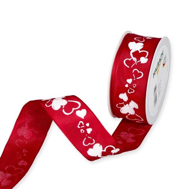Band Herzen 40 mm 25 Meter rot/weiss 77