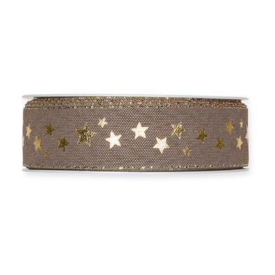 Druckband Sternchen 25 mm 18 Meter dusky brown/gold 93