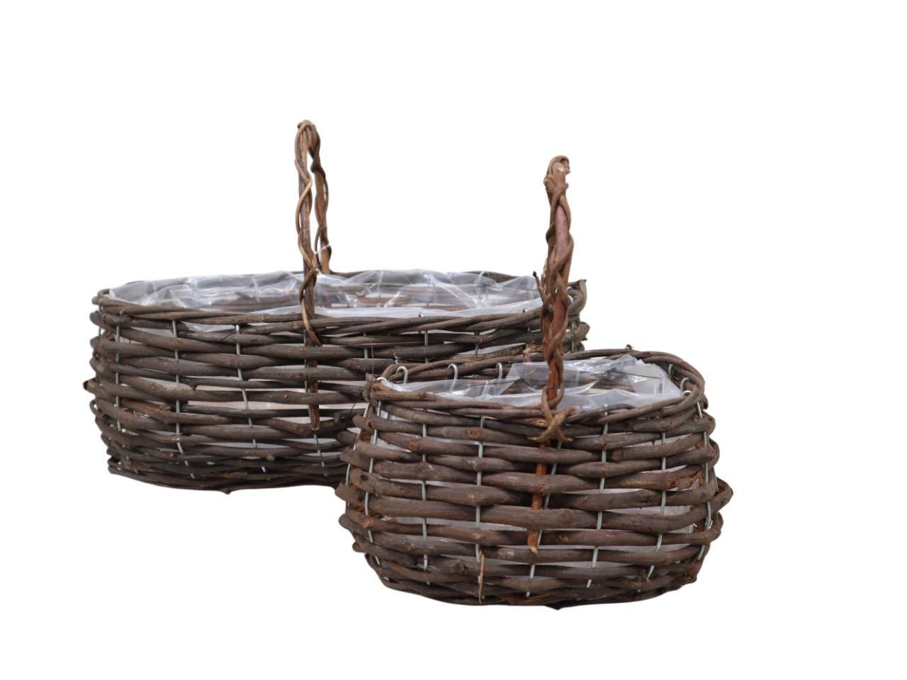 Pflanzkorb oval Henkel Set/2 natur gekalkt Rattan L30/18cm