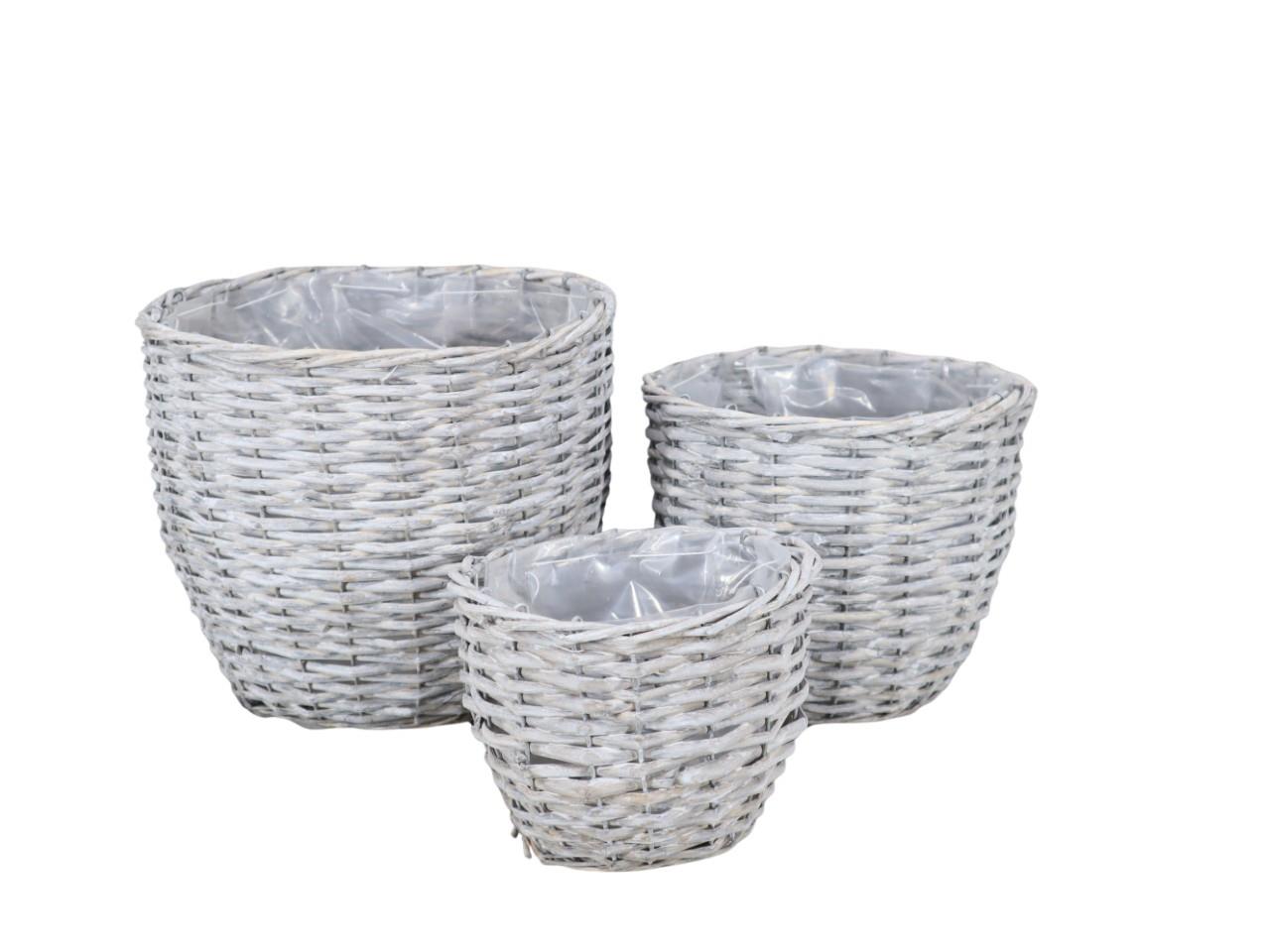 Pflanzkorb Übertopf rund Set/3 grau D28/23/18cm