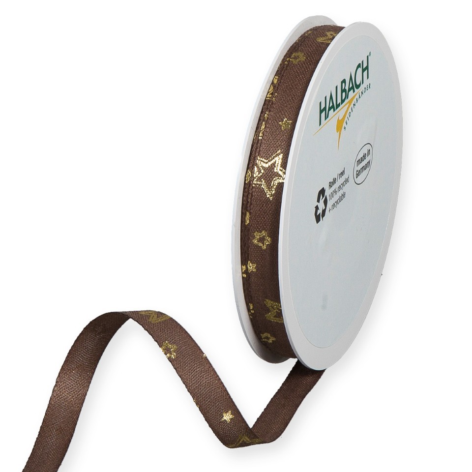 Druckband Sternchen 10 mm 20 Meter dunkelbraun/gold 393