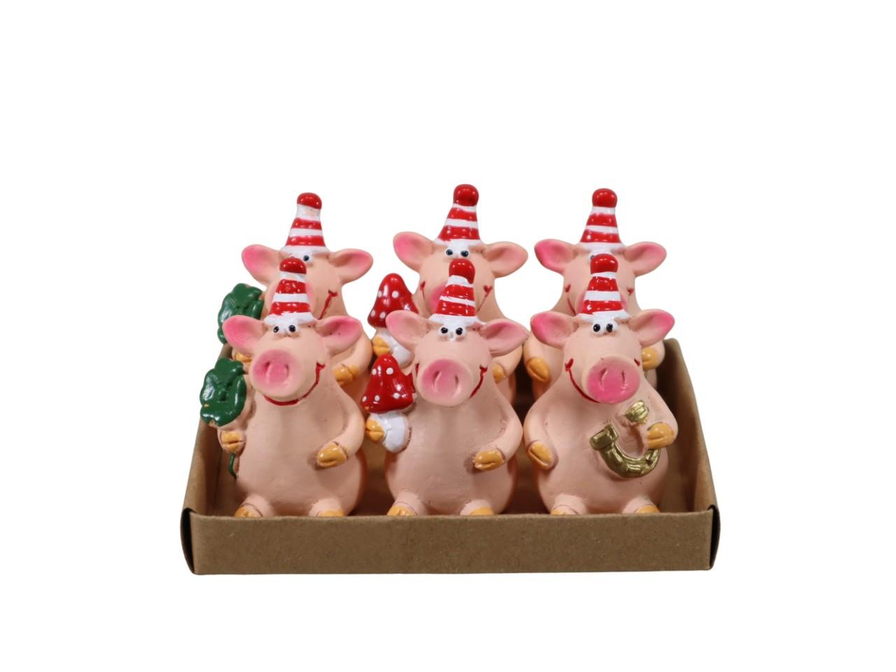 Glücksschweine Polyresin rosa/rot/weiß sort. 5 cm