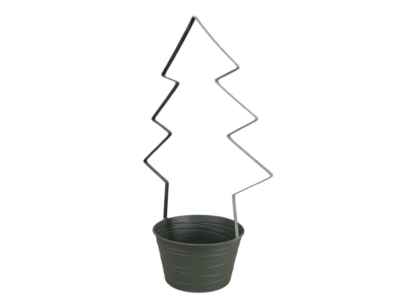 Übertopf m. Tannenbaum Metall salbeigrün D25xH68cm