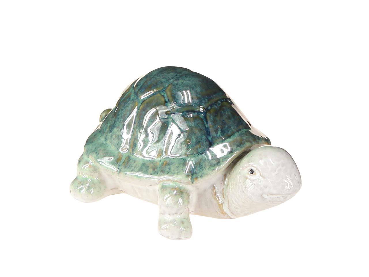 Schildkröte Keramik grün-weiß glasierg D17x13