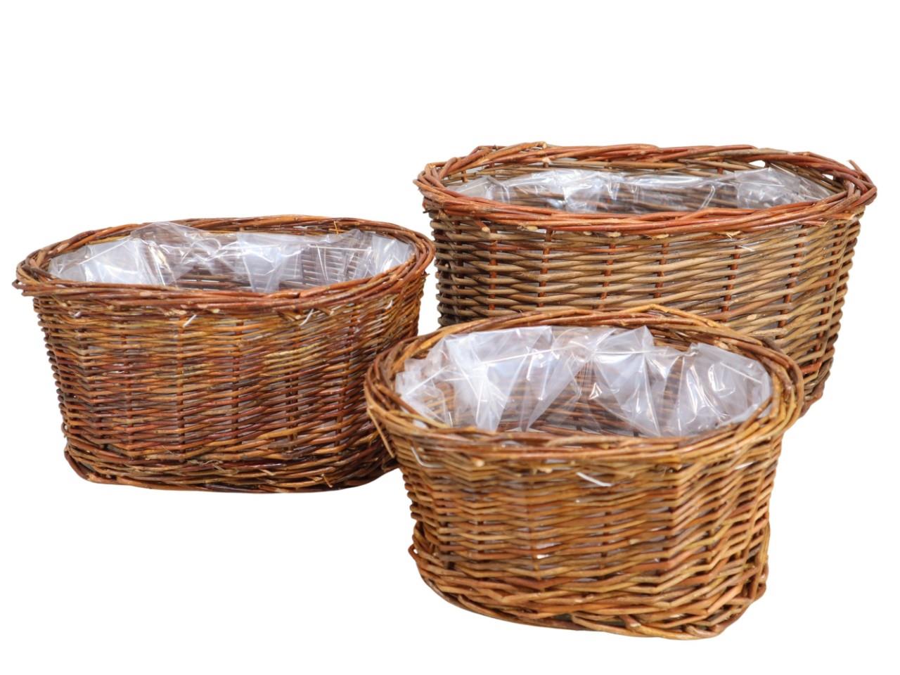 Pflanzkorb Set/3 oval Weide ungeschält natur L35/29/25cm