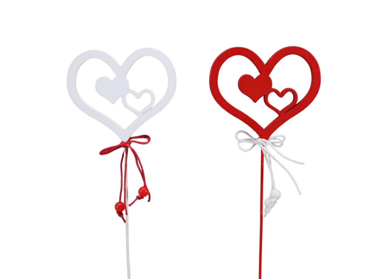 Stecker Herz Holz mit Holzperlen rot/weiß D8 cm L27cm