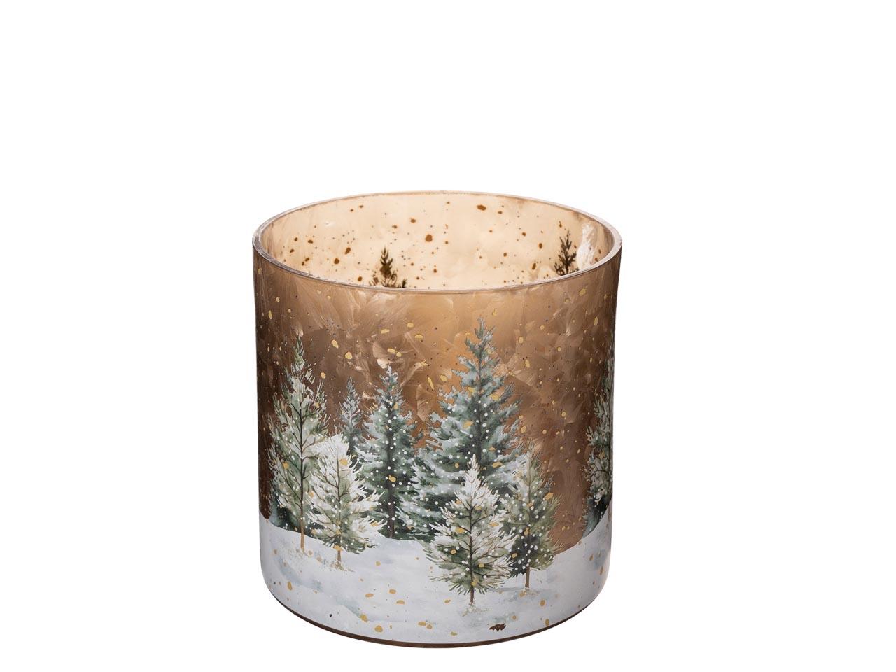 Windlicht "Winterwald" Glas weiß-braun D15cm