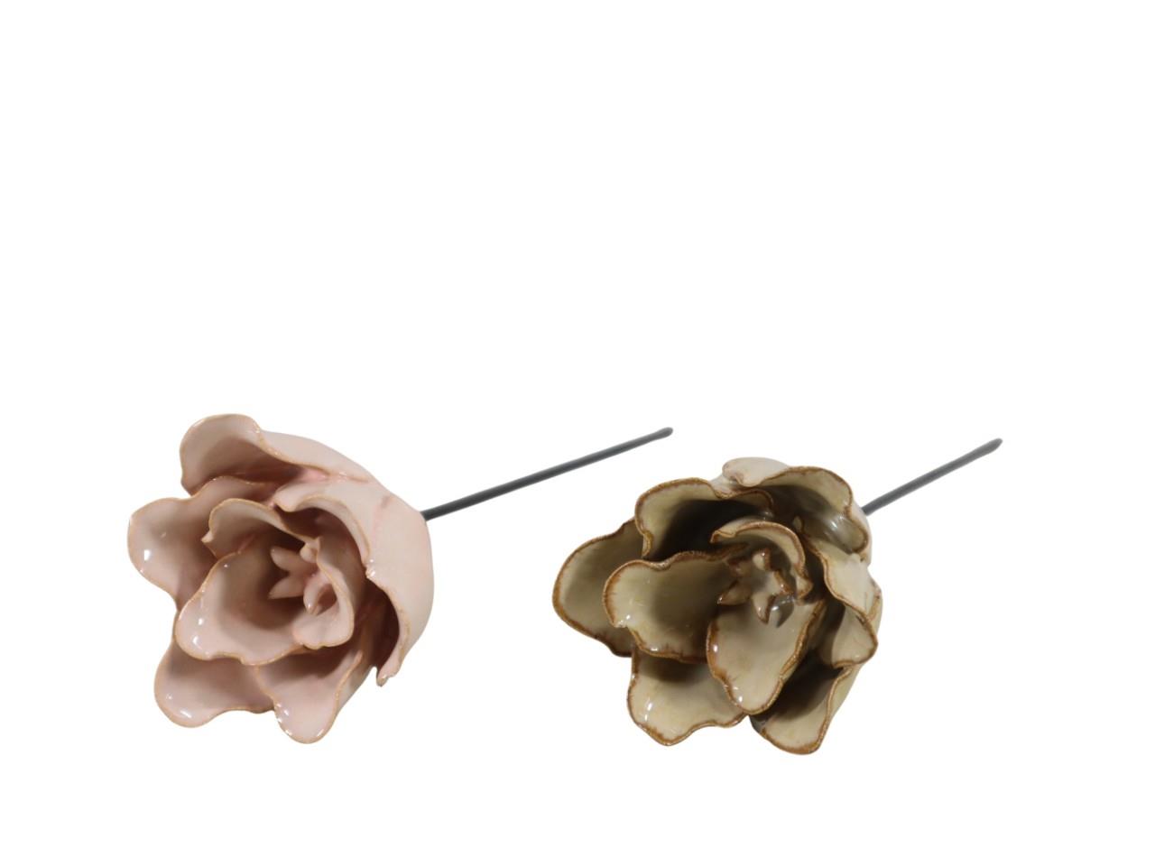 Rose Keramik auf Pick farbmix rose-natur glasiert D7cm + Pin
