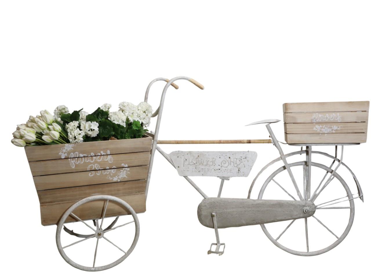 Fahrrad Metall/Holz 54x178cm weiß/natur