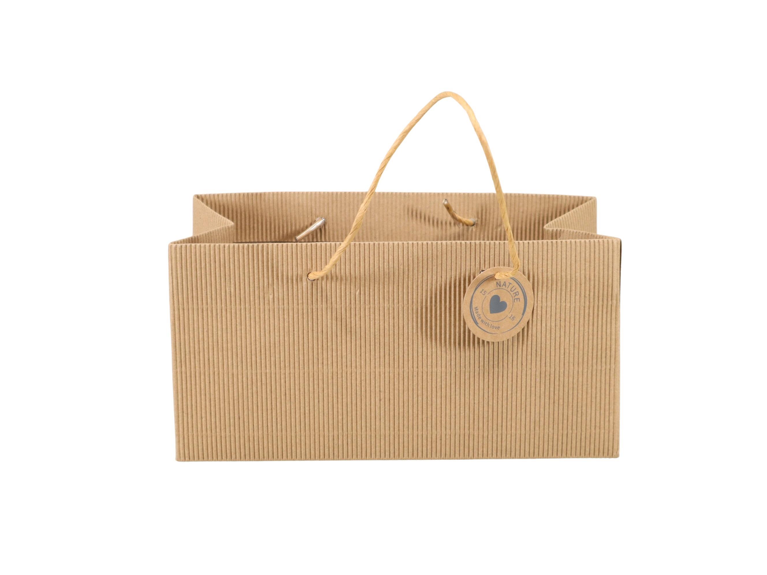 Pflanztasche Ribbel Papier m. Henkel natur L24x12xH12cm